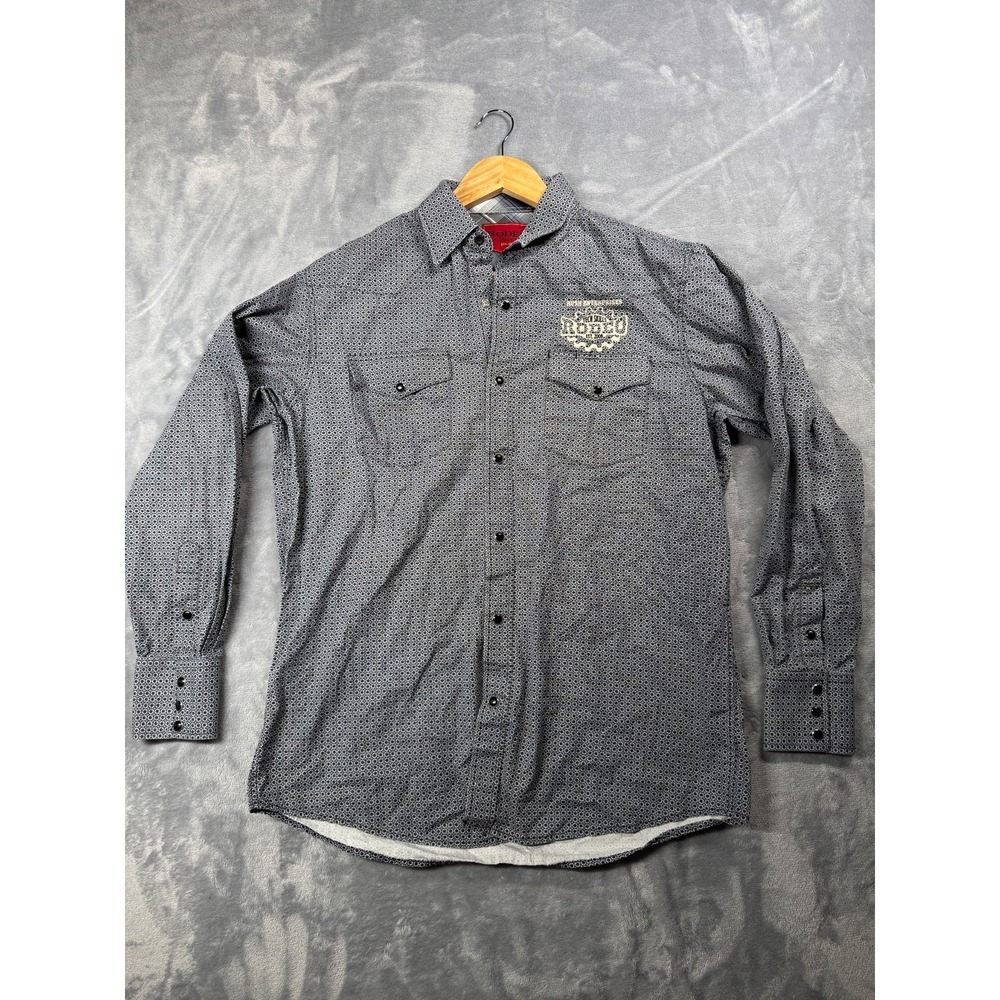 Rodeo Clothing Co Western Shirt Men M Gray Geometric Rush Enterprises Pearl Snap